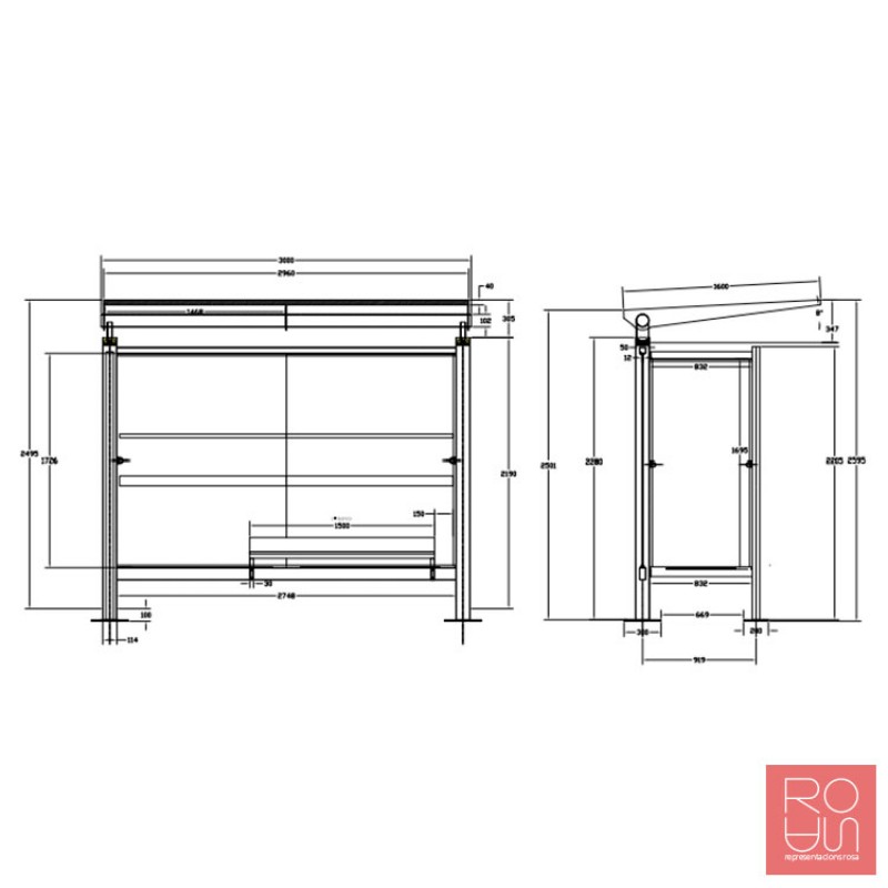 Marquesina parada d'autobús Passeig Marítim 3000 mm en acer inox